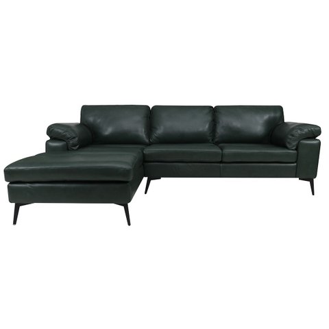 Sofá de Couro Asti 3 Lugares com Chaise Esquerda Green Bicolor - Mempra Design