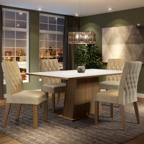 Conjunto Sala de Jantar Madesa Ingrid Mesa Tampo de Madeira com 4 Cadeiras - Rustic/branco/imperial
