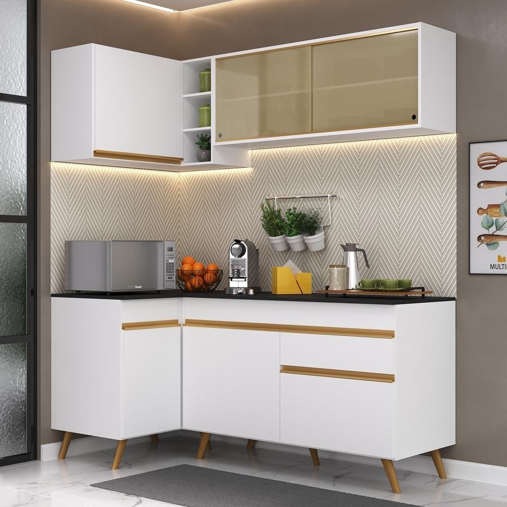 Cozinha Compacta de Canto Veneza GW Multimóveis MP2056 com Armário e Balcão Branca - 2
