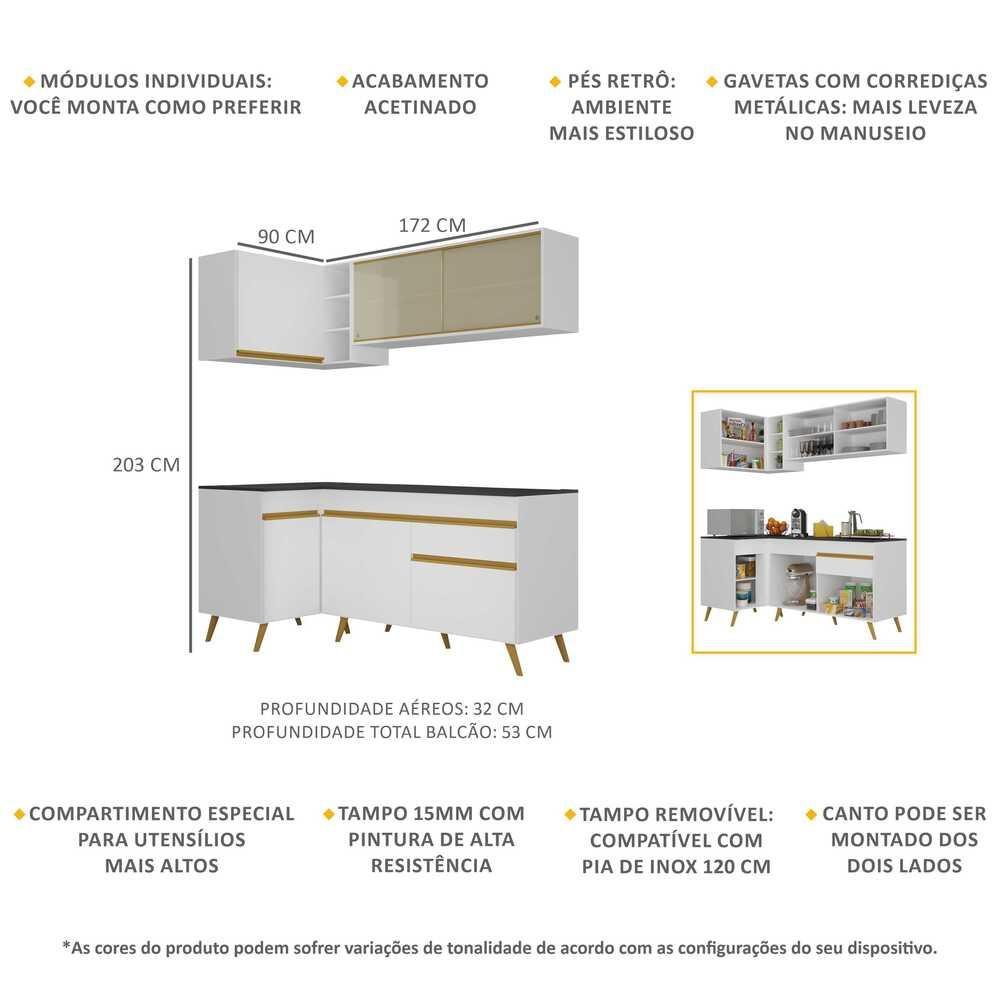 Cozinha Compacta de Canto Veneza GW Multimóveis MP2056 com Armário e Balcão Branca - 4