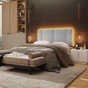 Ver imagem 6 de Cabeceira Estofada Iluminação Led Glow Cama Box Casal 140cm Linho Cinza