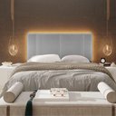 Ver imagem 3 de Cabeceira Estofada Iluminação Led Glow Cama Box Casal 140cm Linho Cinza