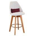 Ver imagem 1 de Banqueta Com Encosto Linho Bege Claro E Almofada Bordô