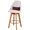 Ver imagem 4 de Banqueta Com Encosto Linho Bege Claro E Almofada Bordô