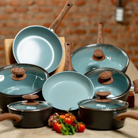 Conjunto Panelas Kitchen Show com 12 Peças Antiaderente e Cerâmica