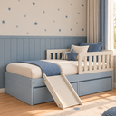 Ver imagem 1 de Cama Solteiro com Gavetas Azul com Areia Proteção Lateral e Escorregador