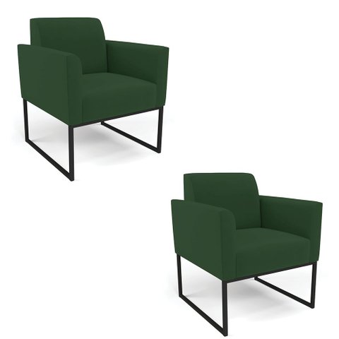 Kit 2 Poltronas Base Industrial Preto Marisa Veludo Verde D03 - D'Rossi