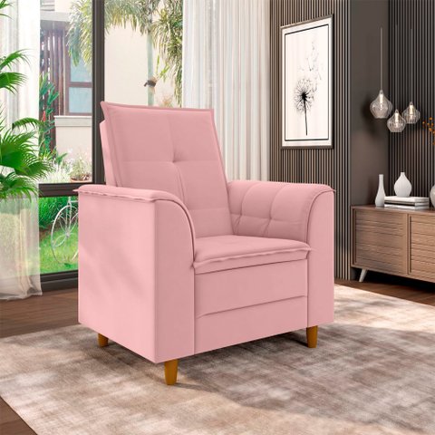 Poltrona para Sala Confortável Decorativa Londres Suede:rosa