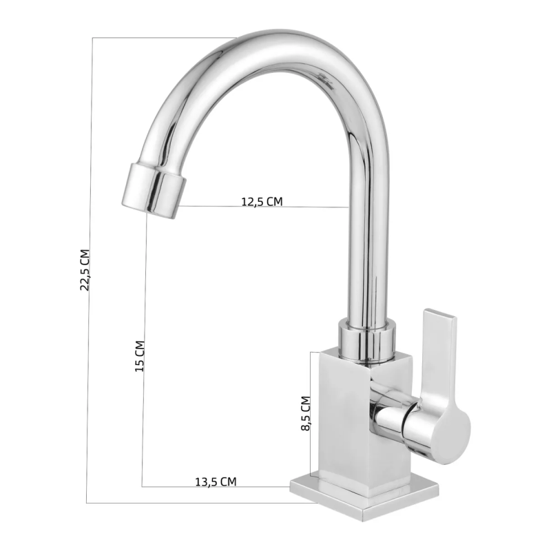 Torneira Lavatório Banheiro Quadrada B. M. Metal 4195 C-65 Casagrande Mundial - 6