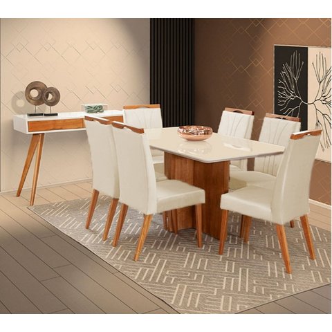 Mesa de jantar + 6 Cadeiras Milão tampo Atenas 180 cm Palha