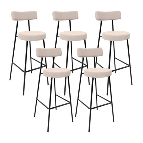 Kit 05 Banquetas Baixa Bar Cozinha Sala de Jantar Estrutura em Aço Milão L02 Suede Bege - Lyam Decor