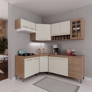 Cozinha Modulada Completa Fidelitá Paris 6 Peças 340cm 12 Portas 3 Gavetas com Tampo