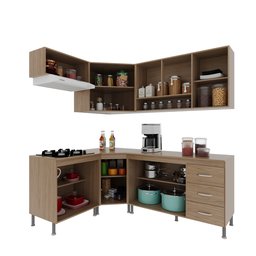 Cozinha Modulada Completa Fidelitá Paris 6 Peças 340cm 12 Portas 3 Gavetas com Tampo - 2