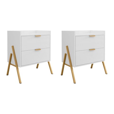 Kit 2 Mesas de Cabeceiras Moderna com 2 Gavetas Asher 45cm - Branco