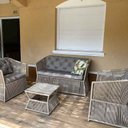 Ver imagem 2 de Conjunto de Sofá em Corda Náutica Bambu - 1 Sofá 2l + 2 Poltronas + 1 Mesa Centro - Tecido Duna Cru