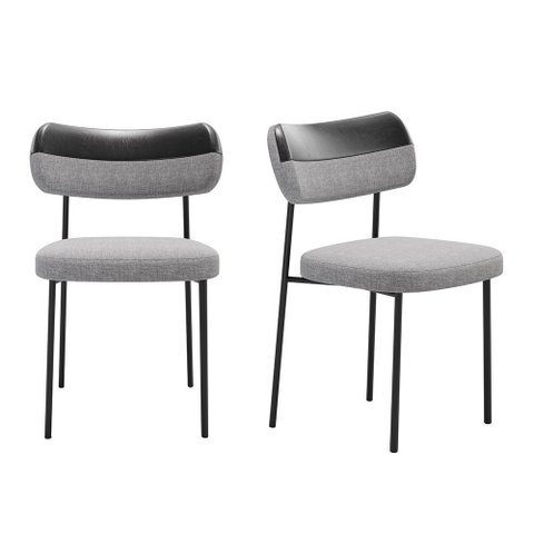 Cadeiras de Jantar Base Ferro Nile Kit 2 Pu Preto/linho Cinza A08 - D’Rossi