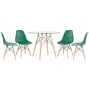 Ver imagem 1 de Mesa Redonda Eames com Tampo de Vidro 90 Cm + 4 Cadeiras Eiffel Dsw Verde Escuro