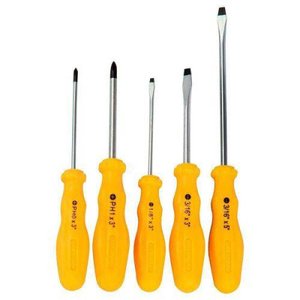 Jogo de Chaves de Fenda e Philips com 5 Peças Amarelo - Brasfort