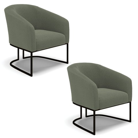 Poltrona para Sala Industrial Preto Kit 2 Stella Bouclê Menta D03 - D'Rossi