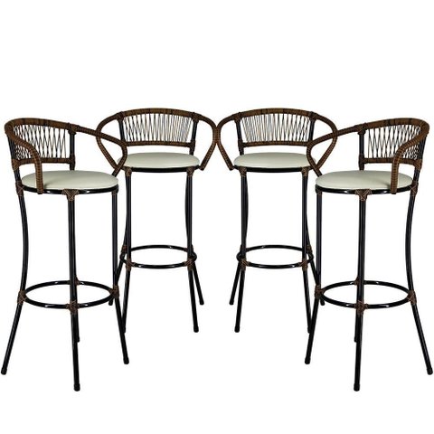 4 Banquetas Cancún Bar, Balcão Branco Gelo E Argila