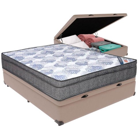 Cama Box Baú Bege e Colchão Iso Superpocket Molas Ensacadas Viúvo Ortobom