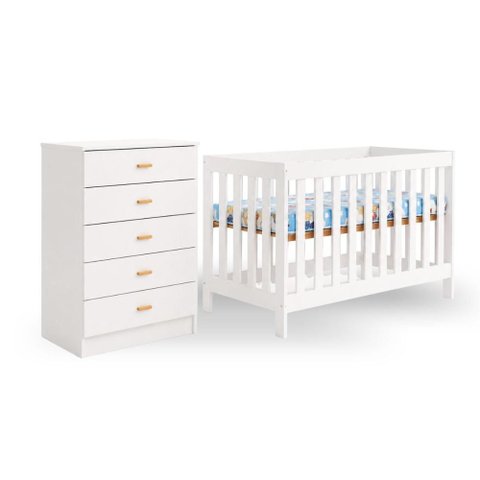 Berço com Colchão + Cômoda Ditalia Bbi-56 Bb-120 Branco