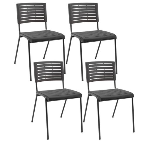 Kit 04 Cadeiras Empilhável Fixa Escritório Multiuso Base Preta Kimi P03 Preto - Lyam Decor