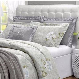 Kit Colcha Queen Papillons 7 Peças Algodão 200 Fios Casaborda Cinza - 3 Kit Colcha Queen Papillons 7 Peças Algodão 200 Fios Casaborda Cinza - 3
