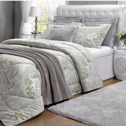 Kit Colcha Queen Papillons 7 Peças Algodão 200 Fios Casaborda Cinza - 1 Kit Colcha Queen Papillons 7 Peças Algodão 200 Fios Casaborda Cinza - 1