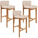 Ver imagem 1 de Kit 03 Banquetas Alta para Cozinha Sala de Jantar Bar Dara L02 Linho Bege - Lyam Decor