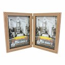 Ver imagem 3 de Porta Retrato Duplo Vertical em Madeira Detalhado 15x21 Luxo:marrom Avermelhado C/ Bege Ripado