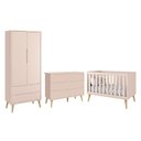 Ver imagem 1 de Dormitório Completo Infantil Theo 2 Portas, Cômoda 6 Gavetas e Berço Rosa Fosco com Pés Madeira Natu