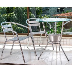 Kit 2 Cadeiras + Mesa de Alumínio Varanda Área Externa Apartamento Casa Piscina Jardim Hotel Pousada