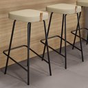 Ver imagem 2 de Kit 02 Banquetas Altas Cozinha e Área Gourmet Vik Estofada Linho Bege - Desk Design