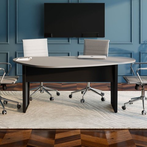 Mesa Orgânica 1,83m x 1,00m para Reunião com Pés em Metal F5 Office Cinza/Sagrado com Preto