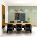 Ver imagem 1 de Mesa de Reunião e Painel Tv 100% Mdf C/ 6 Cadeiras F5 Office Cor:freijó com Preto