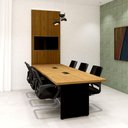 Ver imagem 2 de Mesa de Reunião e Painel Tv 100% Mdf C/ 6 Cadeiras F5 Office Cor:freijó com Preto