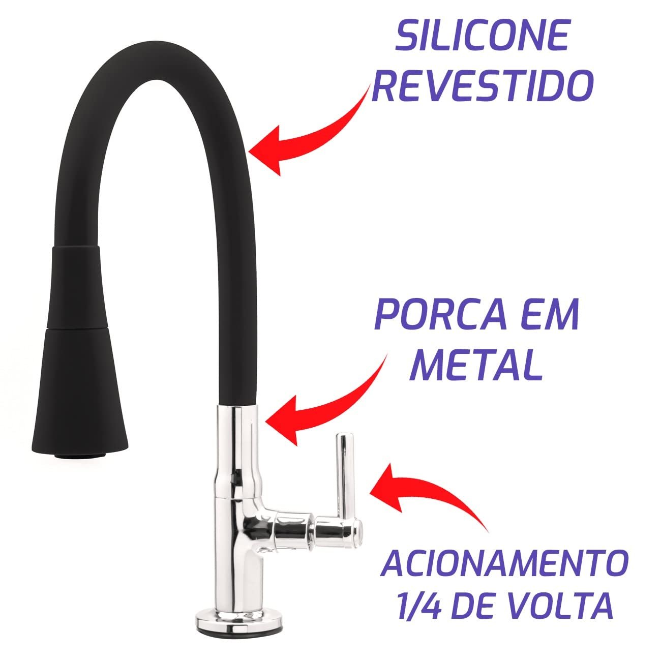 Torneira para Cozinha Bancada Flexível Tubo Preto Conic 2 Jatos Del Metais Premium - 2