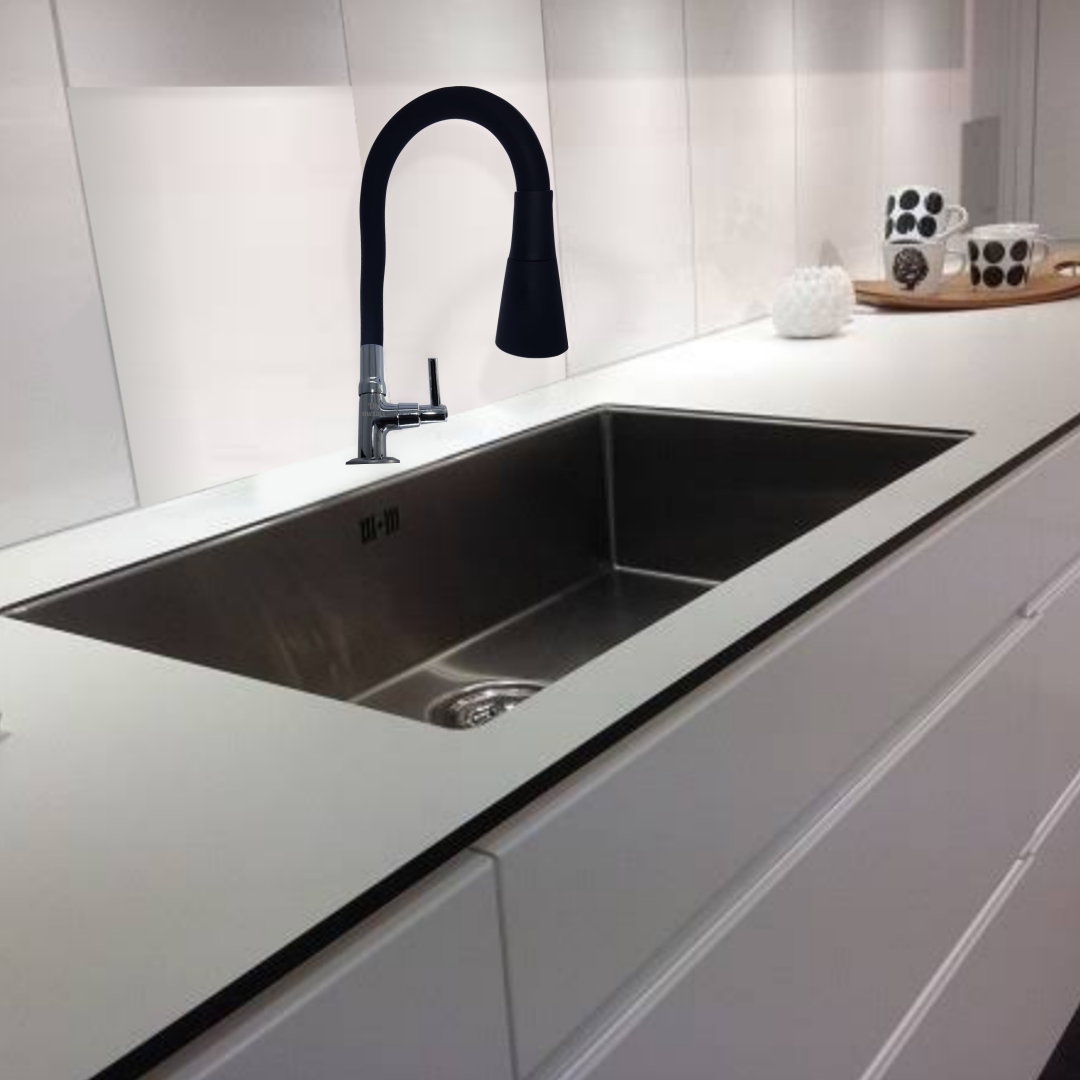 Torneira para Cozinha Bancada Flexível Tubo Preto Conic 2 Jatos Del Metais Premium - 3