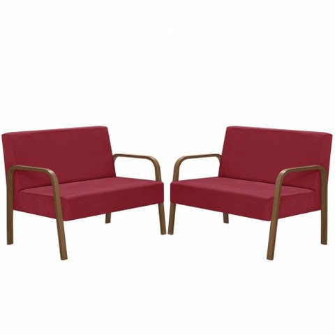 Kit Poltrona Decorativa 2 Namoradeiras de 2 Lugares Jade Braço Madeira Suede