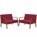 Ver imagem 1 de Kit Poltrona Decorativa 2 Namoradeiras de 2 Lugares Jade Braço Madeira Suede