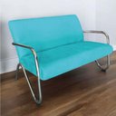 Ver imagem 3 de Kit Namoradeira + Poltrona Decorativa Bela Suede Azul Tiffany Braço Cromado