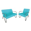 Ver imagem 1 de Kit Namoradeira + Poltrona Decorativa Bela Suede Azul Tiffany Braço Cromado