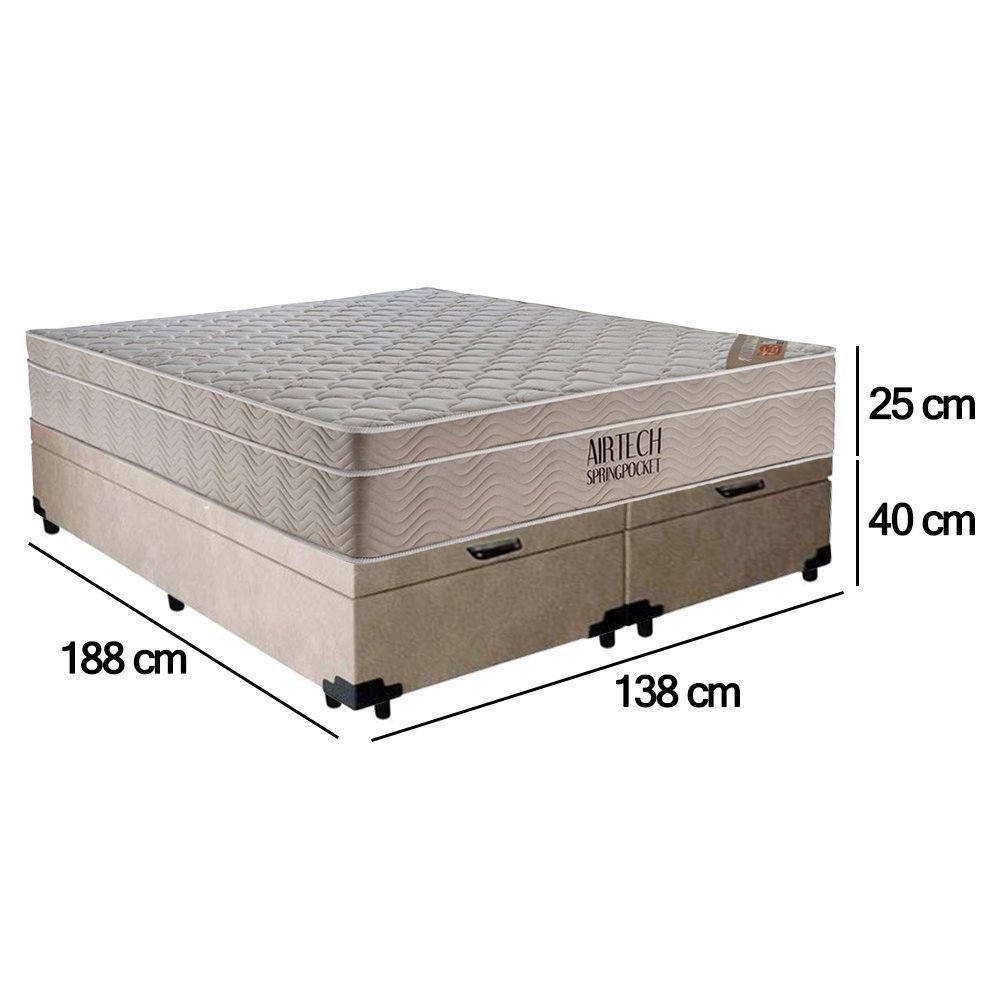 Cama Box Baú Casal Suede Bipartido + Colchão Ortobom Airtech Molas Ensacadas 65x138x188 - 3