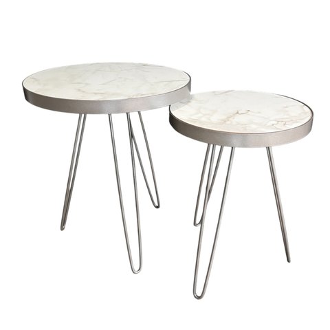 Conjunto Mesa Lateral Siena Marmorizado BELI HOUSE Prata