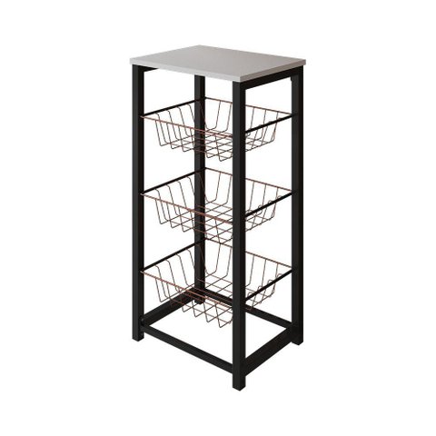 Fruteira de Chão Cozinha Desmontada Aço Preto Cesto Cobre Tampo Branco Madri - Cor: Preto