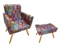 Ver imagem 1 de Kit Poltrona Decorativa Nina + Puff Retangular Suede Mandala Vermelho Pés Madeira Ms Decor