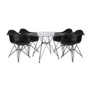Ver imagem 1 de Mesa de Jantar Vidro Redonda 90cm Eames Eiffel com 4 Poltronas Pretas Ferro Preto