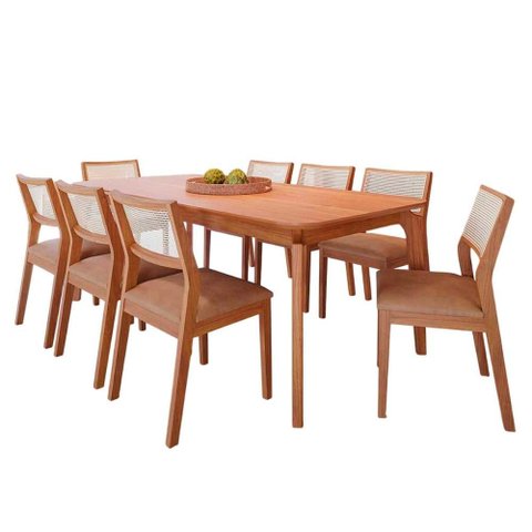 Mesa de Jantar Ficus 2,10 com 8 Cadeiras Bella Tampo Madeira Estilo Luxo Madeira/cinamomo/kaki