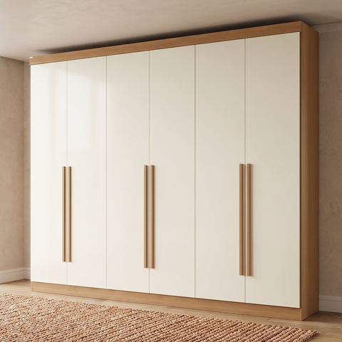 Guarda Roupa Casal 6 Portas 3 Gavetas Bigger Prime Canela/Off White
